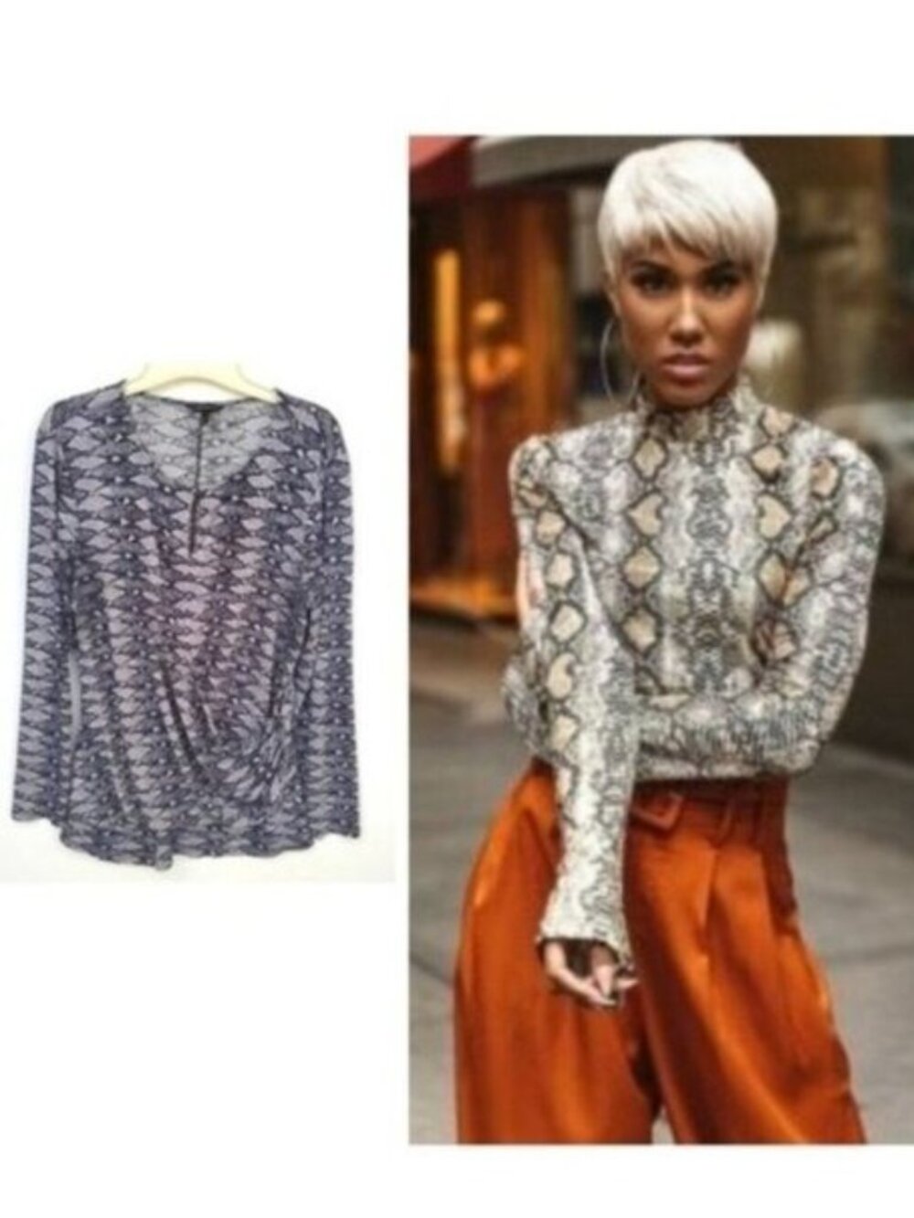 Wrap Top Slinky Snakeskin Long Sleeve Layer Chic